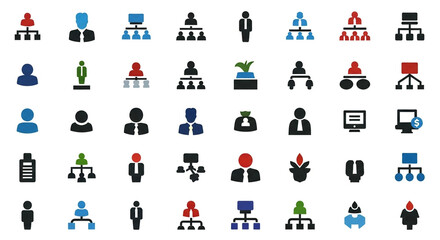 Professional organization chart icons for visualizing corporate structure and hierarchy, perfect for business presentations and human resources projects