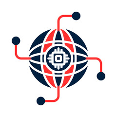 Abstract flat vector icon illustrating global network technology artificial intelligence micro chip connection 