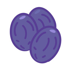 Illustration of three plums on a solid white background