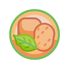 Minimalist illustration of bread with basil on a plate