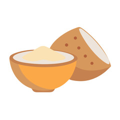 Stylized Illustration of Coconut and Coconut Cream Bowl