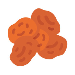 Cluster of flat orange dried fruit against a white background