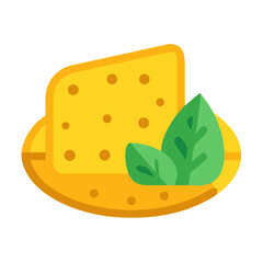 Flat Vector Cheese and Basil Illustration on white background