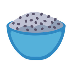 Bowl of rice with black beans flat illustration