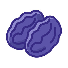 Two stylized purple prunes on a white background illustration