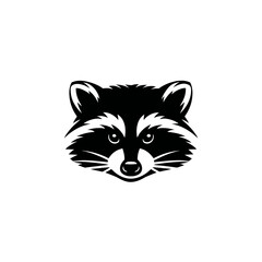 Fototapeta premium Black and white raccoon head illustration on a clean white background design