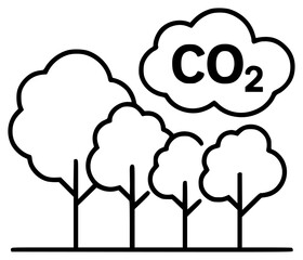 Trees and CO2 Cloud Icon Representing Carbon Emissions and Nature