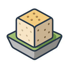 Illustration of a Tofu Cube with Sauce Isolated on white