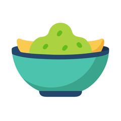 Guacamole with tortilla chips in bowl icon illustration