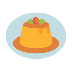 Flat vector illustration of custard dessert with fruit topping