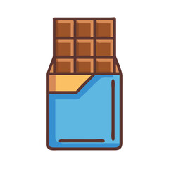 Whimsical cartoon chocolate bar with blue wrapper illustration
