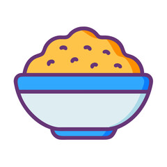 Bowl of tasty rice cartoon illustration with solid background