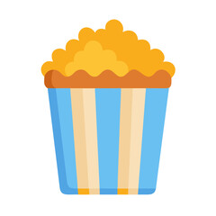 Illustration of popcorn in a striped blue container