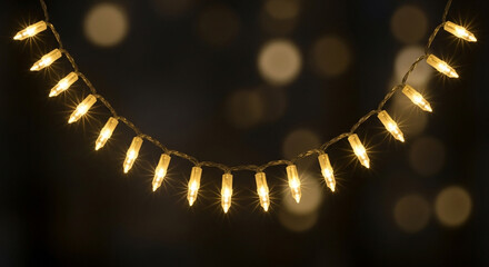Sparkling string lights glowing softly against a dark backdrop create a warm cozy ambiance perfect for holiday celebrations and festive events