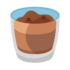 Delicious chocolate mousse in glass, flat lay illustration