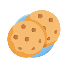 Two chocolate chip cookies on a blue pastel plate