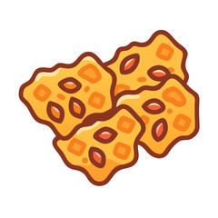 Stylized peanut brittle illustration on white background in flat design