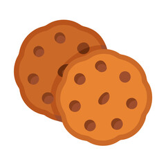 Two chocolate chip cookies stacked against white background illustration