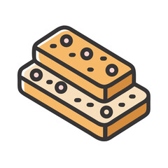 Stacked snack bars with toppings on a white background