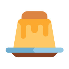 Flat design custard pudding with caramel on plate icon