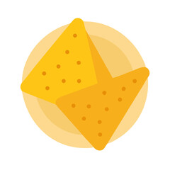 Two yellow nachos chips on a plate overhead shot