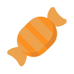 Wrapped orange candy with striped design on a white background