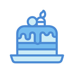 Blue layered birthday cake with candle and icing vector