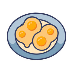 Two fried eggs served on a light blue plate