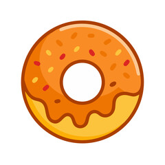 Cartoon donut with orange frosting and colorful sprinkles