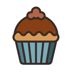 Isolated stylistic cupcake illustration with brown frosting on white