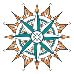 Intricate teal and orange circular mandala design with detailed symmetrical patterns