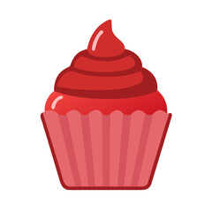 Simple red cupcake illustration with frosting on white background