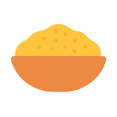 Bowl full of couscous over white background, simple style