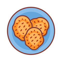 Stylized plate of three fried dumplings on white background