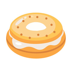 Cartoon doughnut with creamy filling on a white background