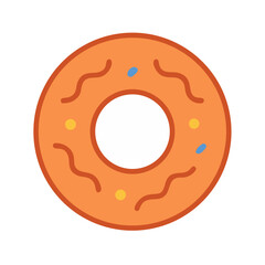 Cartoon donut with glaze and sprinkles on a white background