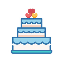 Elegant three-tiered cake with heart toppers, flat design style