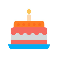 Stylized layered cake with candle against a black backdrop