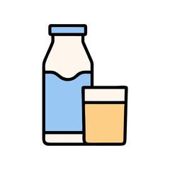 Stylized milk bottle and glass illustration on white background