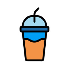 Stylized drink with lid in orange and blue colors