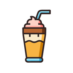 Iced coffee graphic with straw and whipped cream topping