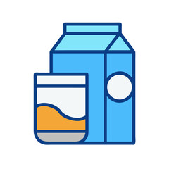 Juice box and glass in flat style illustration
