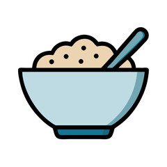Bowl of cereal with spoon on white background illustration
