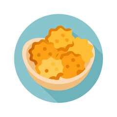 Stylized flat design illustration of crackers in a bowl