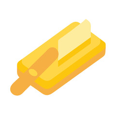 Isometric illustration of bread with butter on cutting board