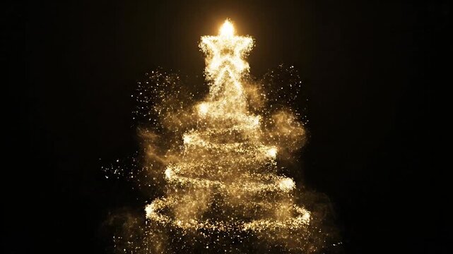 Un &aacute;rbol de Navidad hecho de polvo de estrellas doradas aparece desde la nada: primero peque&ntilde;as chispas doradas se agrupan en remolinos, luego forman lentamente la silueta del &aacute;rbol. 