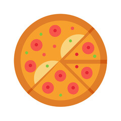 Flat design pizza with pepperoni and cheese slices isolated