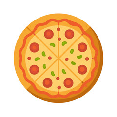 Flat vector illustration of pizza with pepperoni and peppers