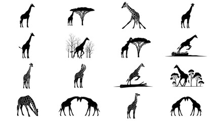 horizon giants charting the giraffes life in bold graphic silhouettes set, isolated on transparent background