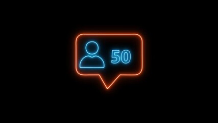 Glowing neon blue user notification icon with the number 200, featuring a bright holographic profile symbol on a dark background, perfect for social media and tech UI designs. - Powered by Adobe